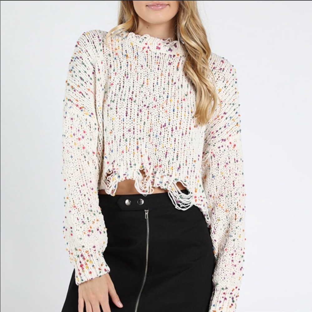 NWT Wild Honey Confetti Distressed Crop Sweater